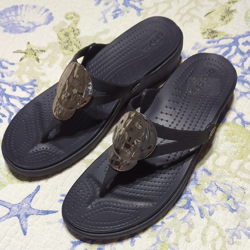 Black Croc Flip Flops